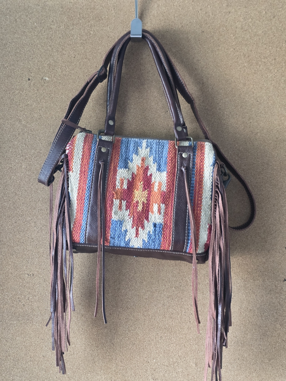 Myra Bag Blue Rays Woven Southwestern CCW Fringe Crossbody Purse w Holster